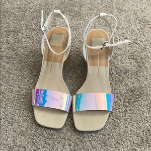 Metallic open-toed heels